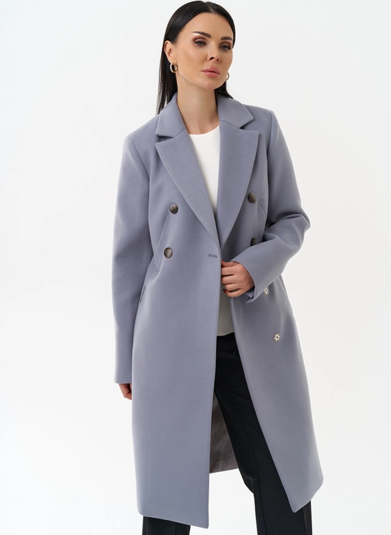 Женское двубортное пальто с поясом фото
