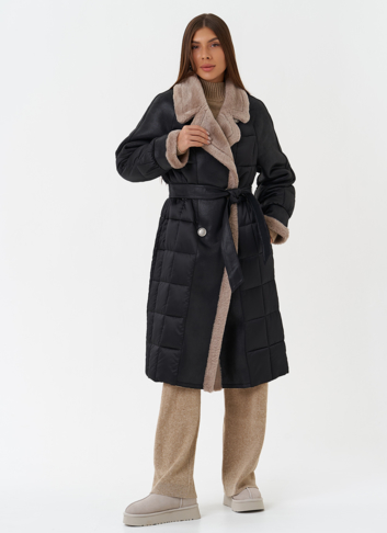 Комбинированный пуховик из эко кожи