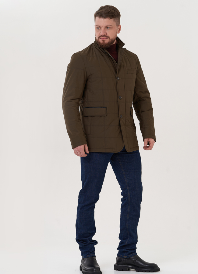 фото Мужская стеганая куртка цвета хаки модель № 26914