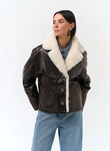 Женский кожаный пуховик из натуральной кожи