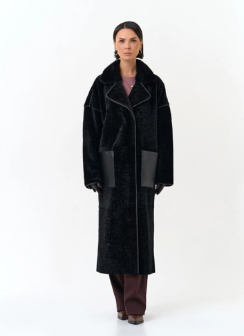 Женская двухсторонняя дубленка с английским воротником фото
