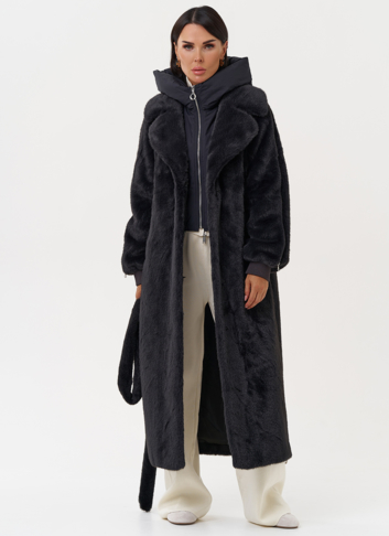 Длинная женская шуба из эко меха в цвете графит