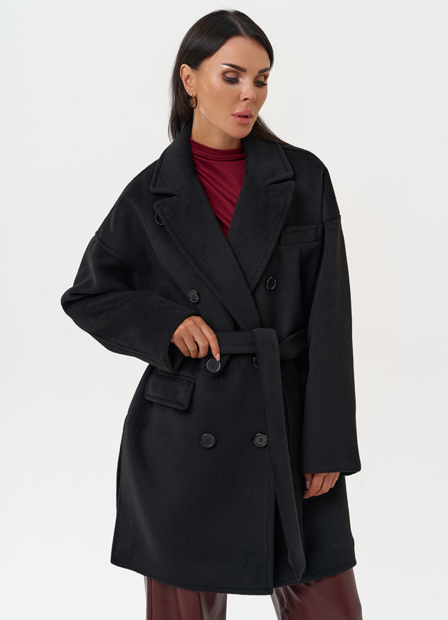 Женское пальто черного цвета модель № 31212 в рассрочку