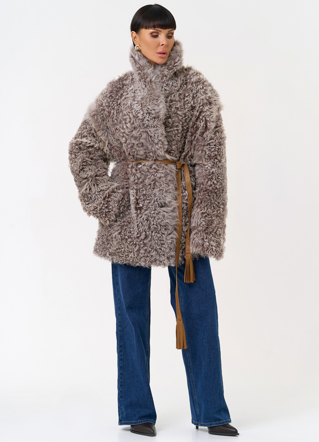 Женская двухсторонняя дубленка с воротником  модель № 31619 универмаг малина