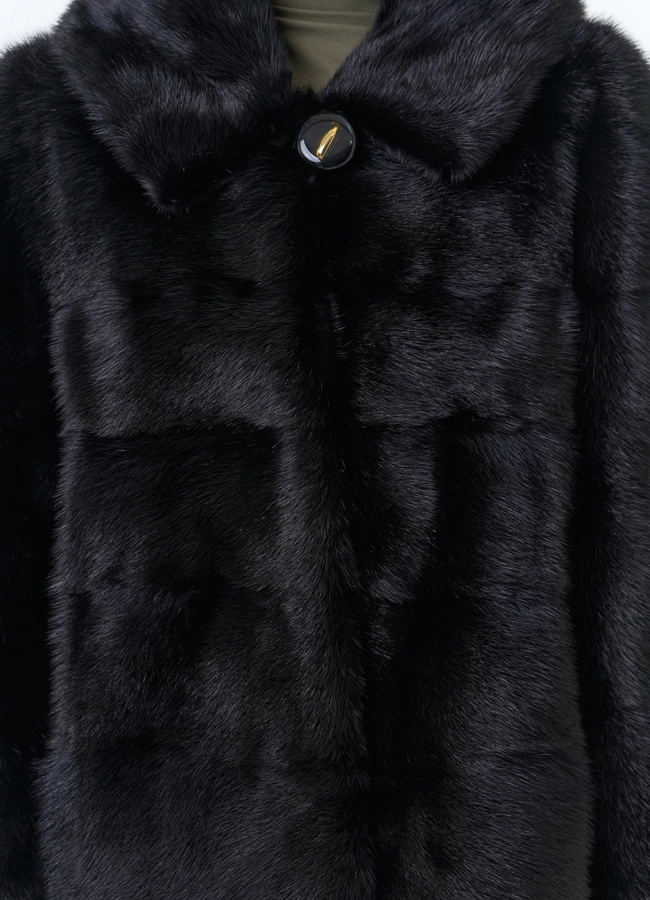 Укороченная норковая шуба черного цвета 2 в 1 модель № 25396 универмаг малина