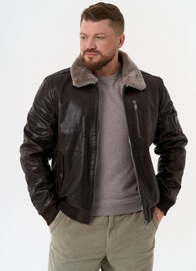 Мужская дубленка коричневого цвета модель № 31793 в рассрочку