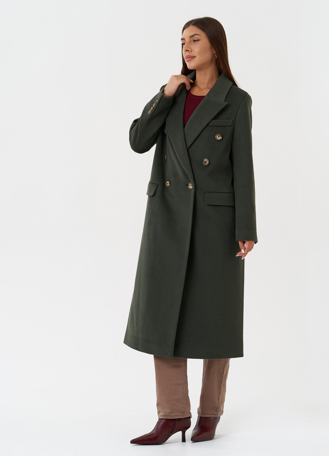 Длинное двубортное пальто с английским воротником модель № 28280 в кредит