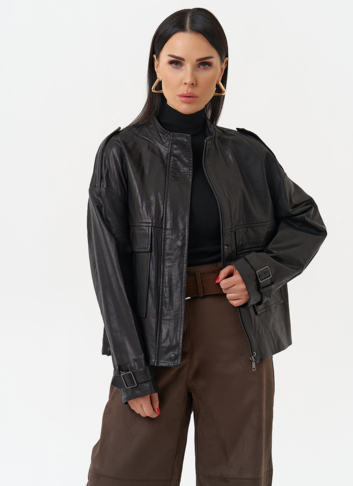 Женская куртка-рубашка из натуральной кожи  прямого силуэта