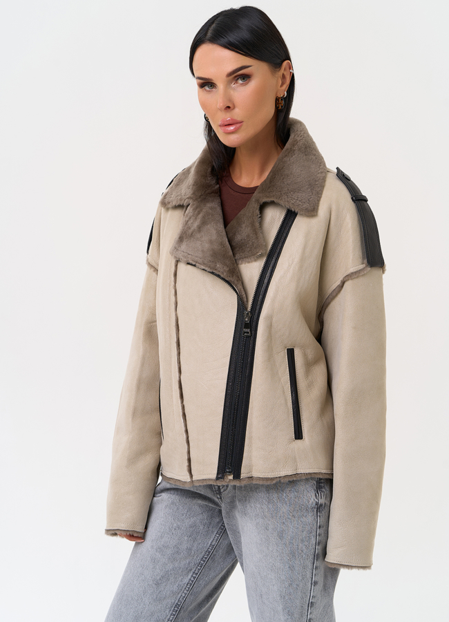 Светлая натуральная дубленка модель № 31360 универмаг малина