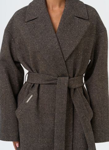 Женское длинное пальто с английским воротником