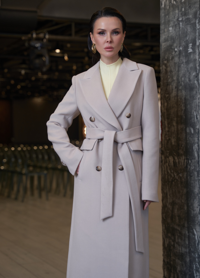 Длинное женское пальто с английским воротником модель № 29897 в кредит