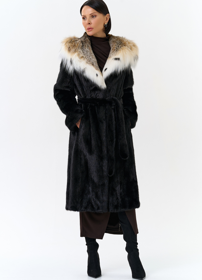 Норковая шуба с рысью в черном цвете модель № 25002 универмаг малина