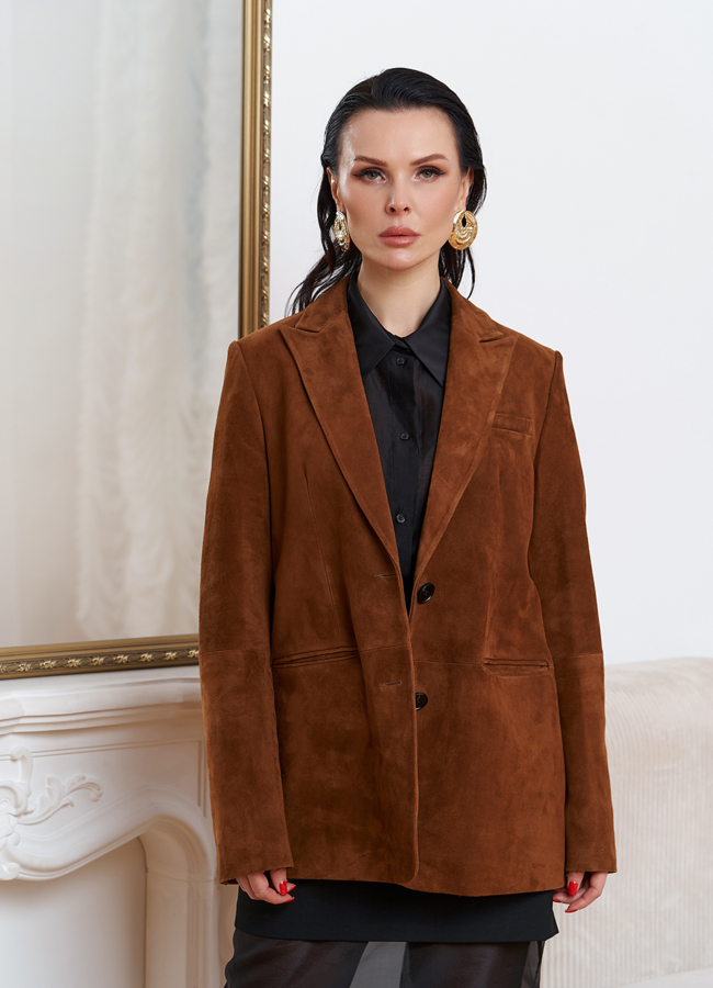 Женский замшевый жакет модель № 29925 меха малина