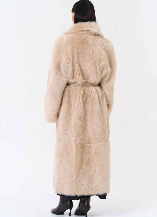 фото Женская двухсторонняя дубленка с поясом модель № 31929