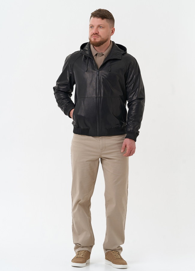 Мужская куртка из натуральной кожи с капюшоном модель № 30073 универмаг малина