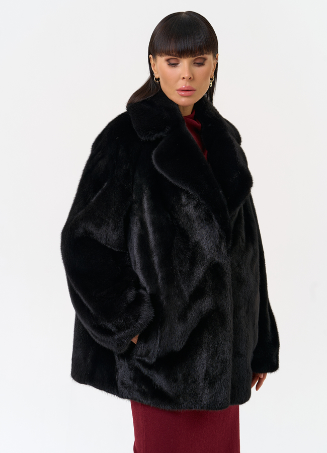 Женская шуба из скандинавской норки с английским воротником модель № 31637 универмаг малина