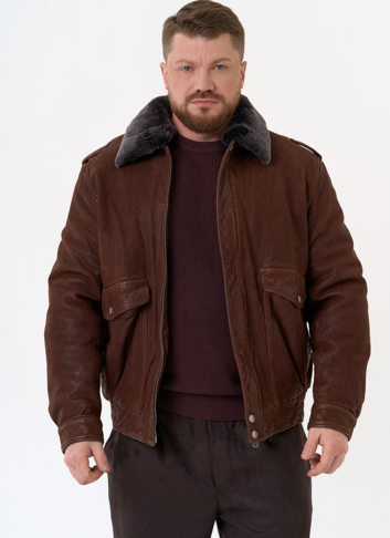 Куртка пилот из натуральной кожи с отделкой из овчины