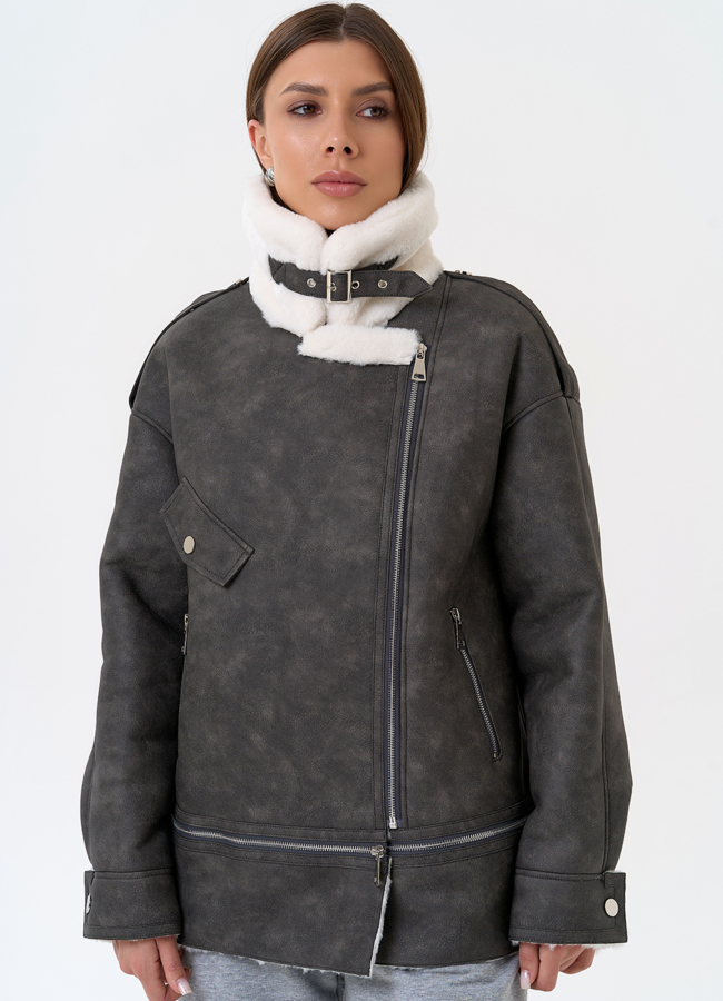 Женская дубленка трансформер из эко замши модель № 31353 универмаг малина